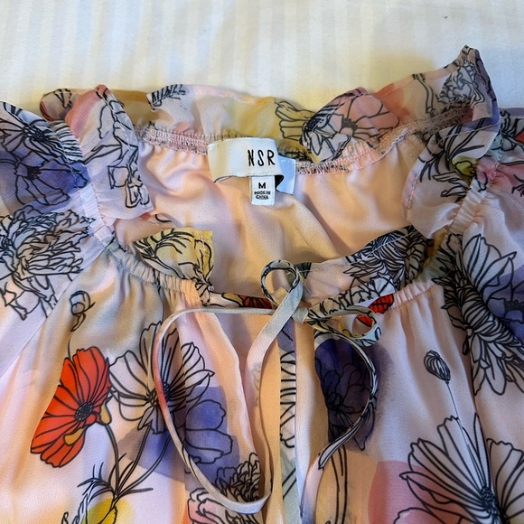 NSR Floral Long Sleeve Ruffle Neck Dress Smocked Waist - Picture 5 of 9